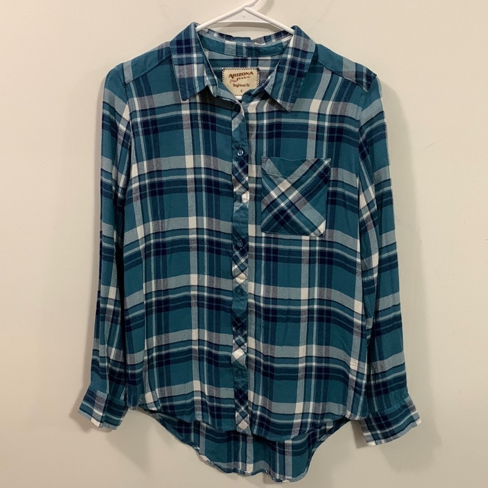 Arizona Jeans Boyfriend Fit Flannel feel button down shirt, Sz S good condition